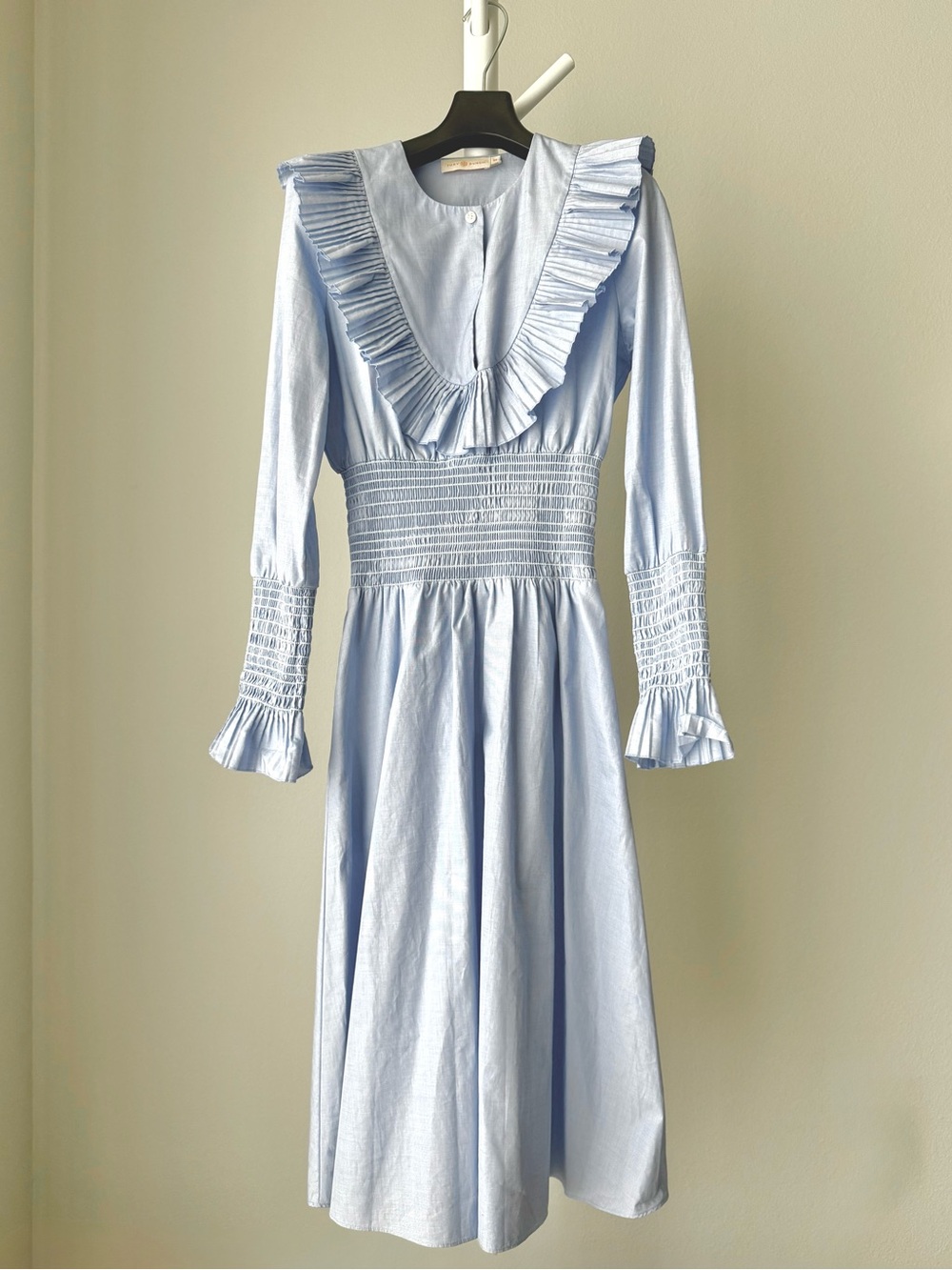 Tory Burch Light Blue Ruffle-Trim Midi Dress